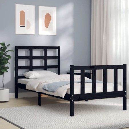 vidaXL Giroletto con Testiera Nero 90x190 cm in Legno Massello