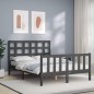 vidaXL Giroletto con Testiera Grigio 4FT Small Double Legno Massello vidaXL Giroletto con Testiera Grigio 4FT Small Double Legno Massello
