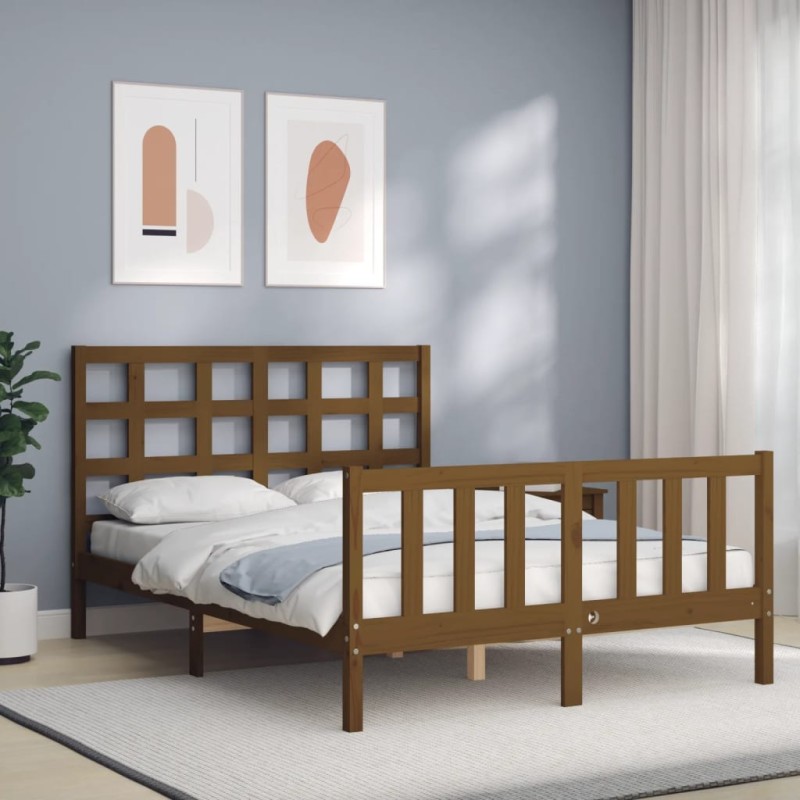 vidaXL Giroletto con Testiera Miele 4FT Small Double in Legno Massello vidaXL Giroletto con Testiera Miele 4FT Small Double in Legno Massello