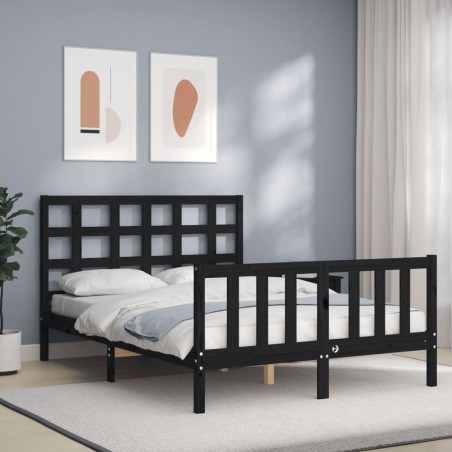 vidaXL Giroletto con Testiera Nero 140x190 cm in Legno Massello