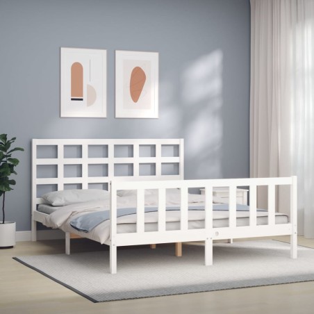 vidaXL Giroletto con Testiera Bianco 160x200 cm Legno Massello
