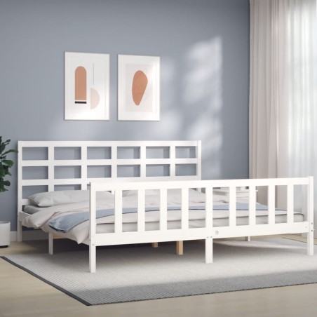 vidaXL Giroletto con Testiera Bianco 180x200 cm in Legno Massello