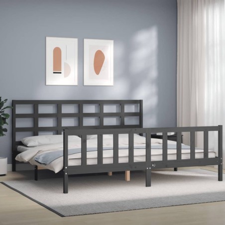 vidaXL Giroletto con Testiera Grigio 180x200 cm in Legno Massello