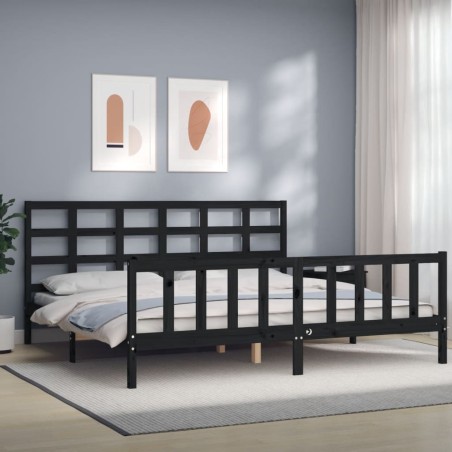 vidaXL Giroletto con Testiera Nero 200x200 cm in Legno Massello
