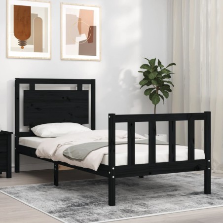 vidaXL Giroletto con Testiera Nero 90x190 cm in Legno Massello