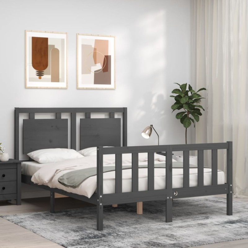 vidaXL Giroletto con Testiera Grigio 140x190 cm in Legno Massello vidaXL Giroletto con Testiera Grigio 140x190 cm in Legno Massello