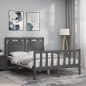 vidaXL Giroletto con Testiera Grigio 140x190 cm in Legno Massello vidaXL Giroletto con Testiera Grigio 140x190 cm in Legno Massello