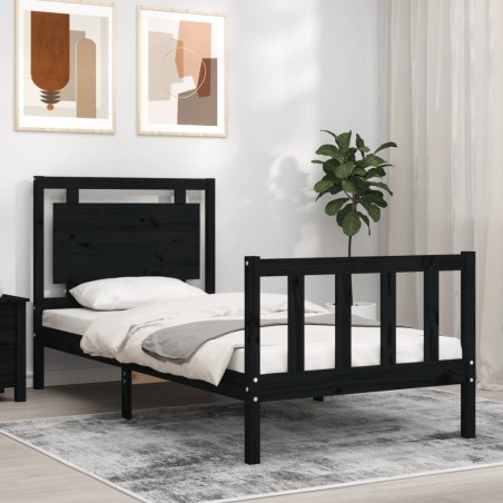 vidaXL Giroletto con Testiera Nero 90x200 cm in Legno Massello