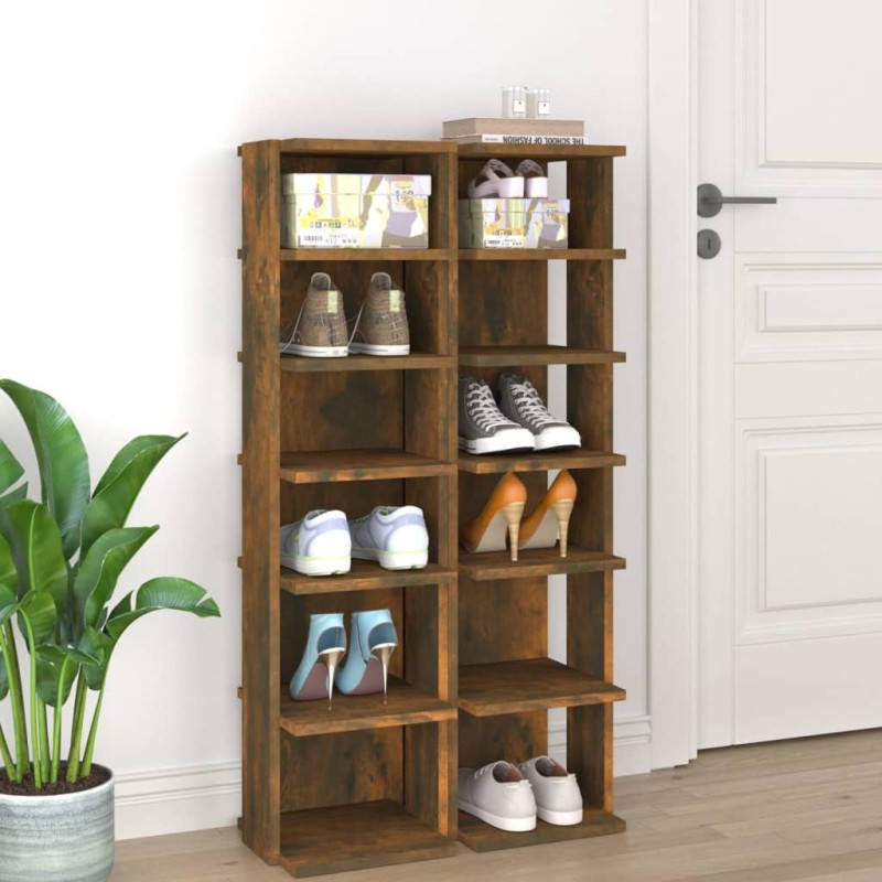 Scarpiere 2 pz Rovere Fumo 27,5x27x102 cm in Legno Multistrato Scarpiere 2 pz Rovere Fumo 27,5x27x102 cm in Legno Multistrato