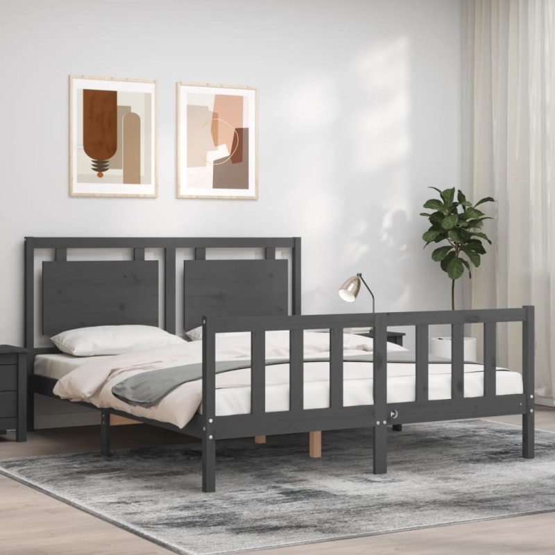 vidaXL Giroletto con Testiera Grigio 5FT King Size in Legno Massello vidaXL Giroletto con Testiera Grigio 5FT King Size in Legno Massello