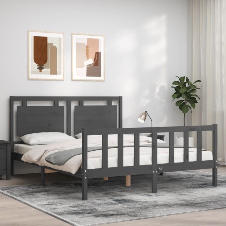 vidaXL Giroletto con Testiera Grigio 5FT King Size in Legno Massello