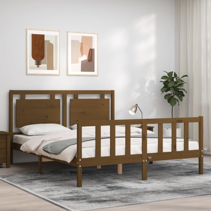 vidaXL Giroletto con Testiera Miele 160x200 cm Legno Massello vidaXL Giroletto con Testiera Miele 160x200 cm Legno Massello