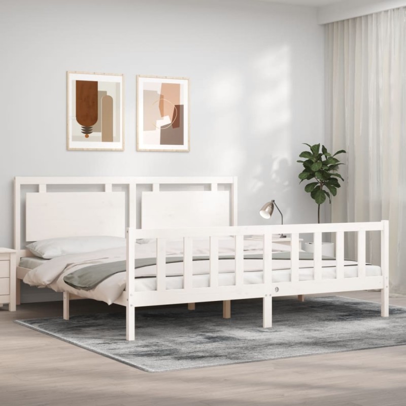 vidaXL Giroletto con Testiera Bianco 180x200 cm in Legno Massello vidaXL Giroletto con Testiera Bianco 180x200 cm in Legno Massello