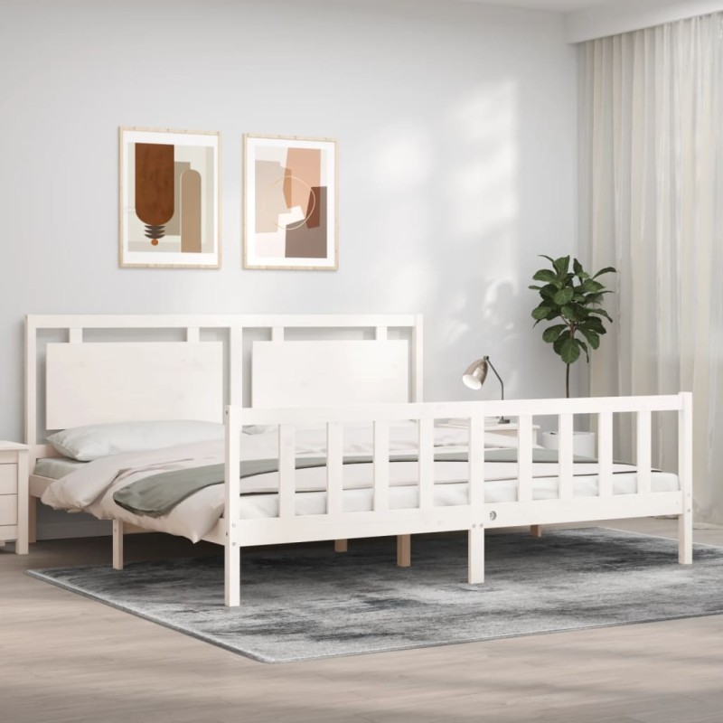 vidaXL Giroletto con Testiera Bianco 200x200 cm in Legno Massello vidaXL Giroletto con Testiera Bianco 200x200 cm in Legno Massello