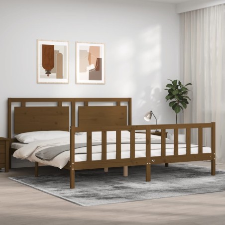 vidaXL Giroletto con Testiera Miele 200x200 cm in Legno Massello