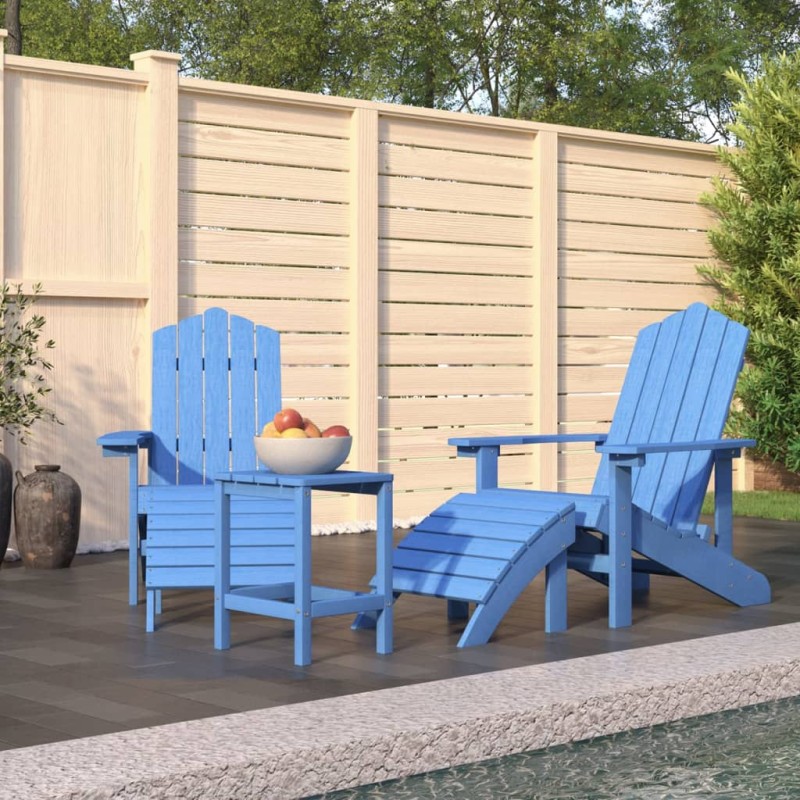 Sedie Giardino Poggiapiedi e Tavolo Adirondack HDPE Blu Acqua Sedie Giardino Poggiapiedi e Tavolo Adirondack HDPE Blu Acqua