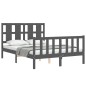 vidaXL Giroletto con Testiera Grigio 4FT Small Double Legno Massello vidaXL Giroletto con Testiera Grigio 4FT Small Double Legno Massello