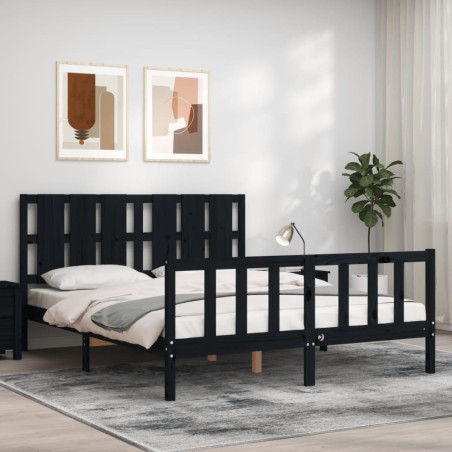 vidaXL Giroletto con Testiera Nero King Size in Legno Massello