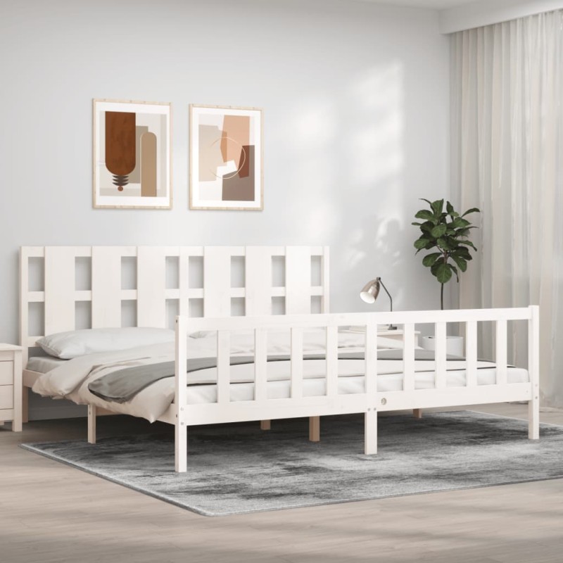 vidaXL Giroletto con Testiera Bianco 200x200 cm in Legno Massello vidaXL Giroletto con Testiera Bianco 200x200 cm in Legno Massello
