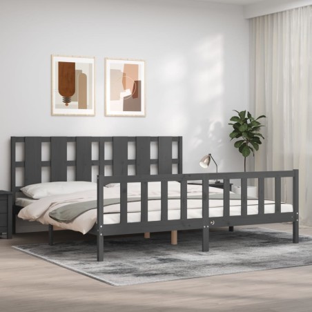 vidaXL Giroletto con Testiera Grigio 200x200 cm in Legno Massello