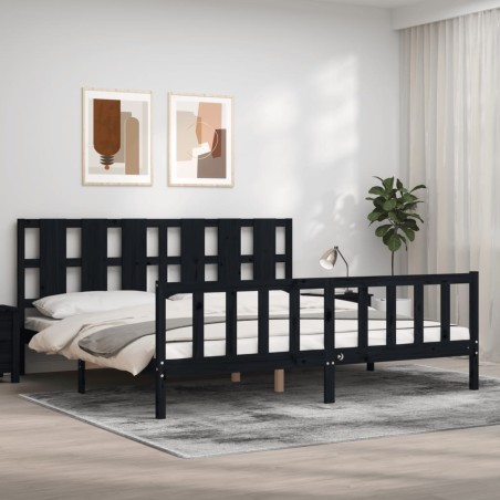 vidaXL Giroletto con Testiera Nero 200x200 cm in Legno Massello