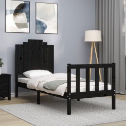 vidaXL Giroletto con Testiera Nero 2FT6 Small Single in Legno Massello