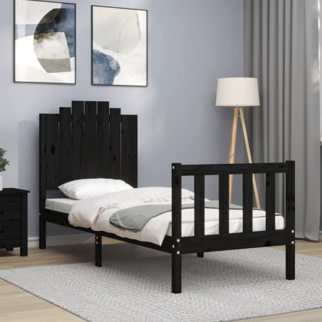 vidaXL Giroletto con Testiera Nero 2FT6 Small Single in Legno Massello