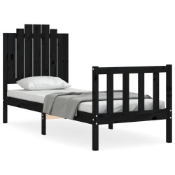 vidaXL Giroletto con Testiera Nero 2FT6 Small Single in Legno Massello
