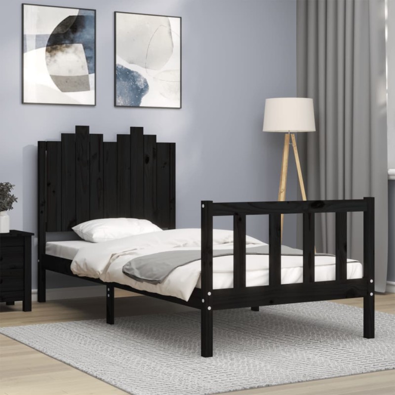 vidaXL Giroletto con Testiera Nero 90x190 cm in Legno Massello vidaXL Giroletto con Testiera Nero 90x190 cm in Legno Massello