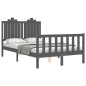 vidaXL Giroletto con Testiera Grigio 4FT Small Double Legno Massello vidaXL Giroletto con Testiera Grigio 4FT Small Double Legno Massello