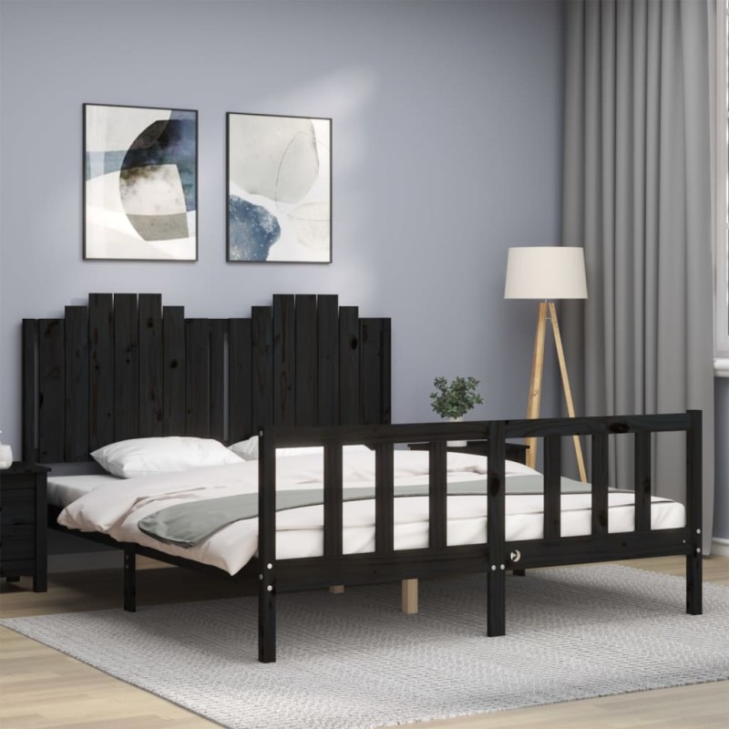 vidaXL Giroletto con Testiera Nero 5FT King Size in Legno Massello
