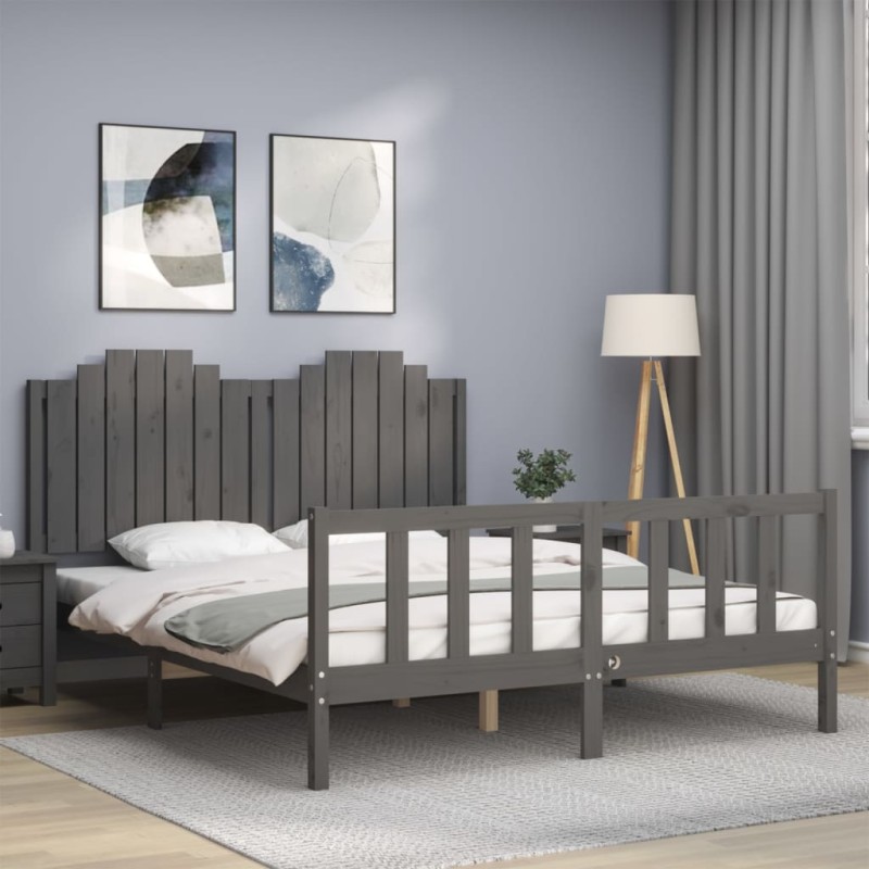 vidaXL Giroletto con Testiera Grigio 160x200 cm Legno Massello vidaXL Giroletto con Testiera Grigio 160x200 cm Legno Massello
