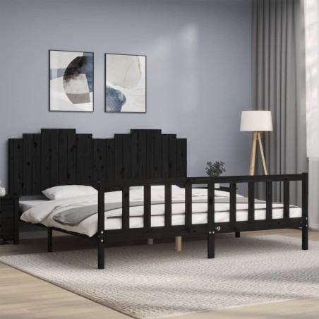 vidaXL Giroletto con Testiera Nero 200x200 cm in Legno Massello