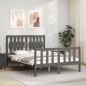 vidaXL Giroletto con Testiera Grigio 4FT Small Double Legno Massello vidaXL Giroletto con Testiera Grigio 4FT Small Double Legno Massello