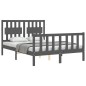 vidaXL Giroletto con Testiera Grigio 4FT Small Double Legno Massello vidaXL Giroletto con Testiera Grigio 4FT Small Double Legno Massello