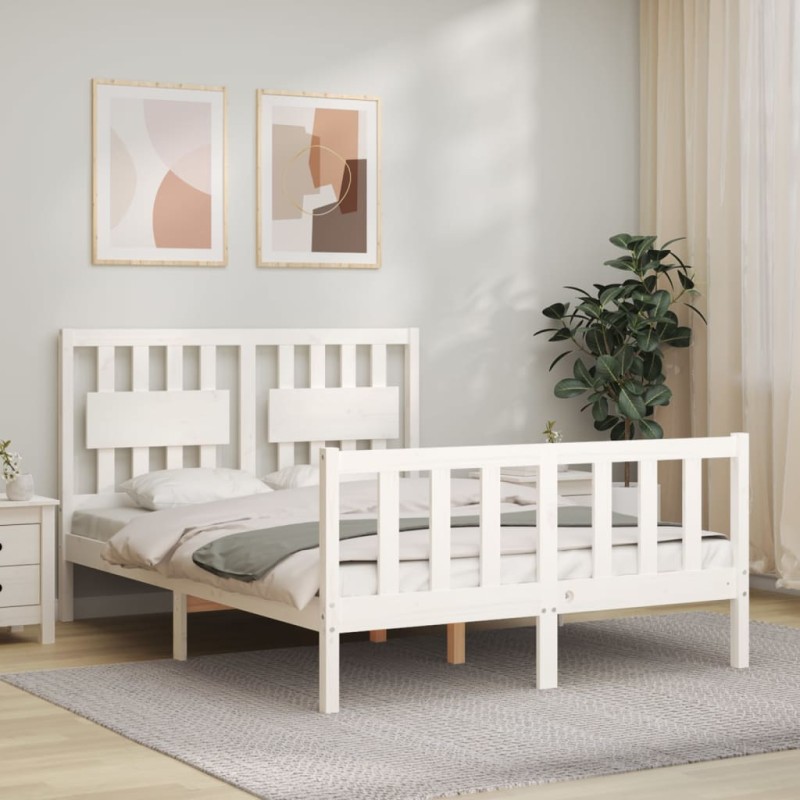 vidaXL Giroletto con Testiera Bianco 140x190 cm in Legno Massello vidaXL Giroletto con Testiera Bianco 140x190 cm in Legno Massello