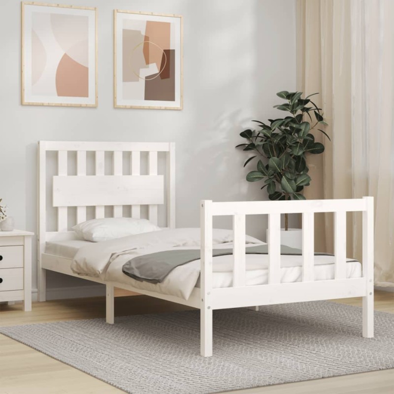 vidaXL Giroletto con Testiera Bianco 90x200 cm in Legno Massello vidaXL Giroletto con Testiera Bianco 90x200 cm in Legno Massello
