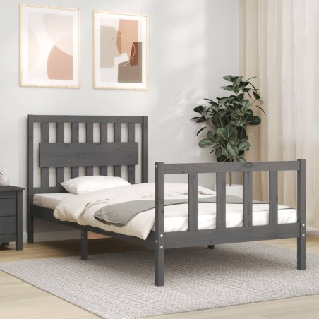 vidaXL Giroletto con Testiera Grigio 100x200 cm in Legno Massello