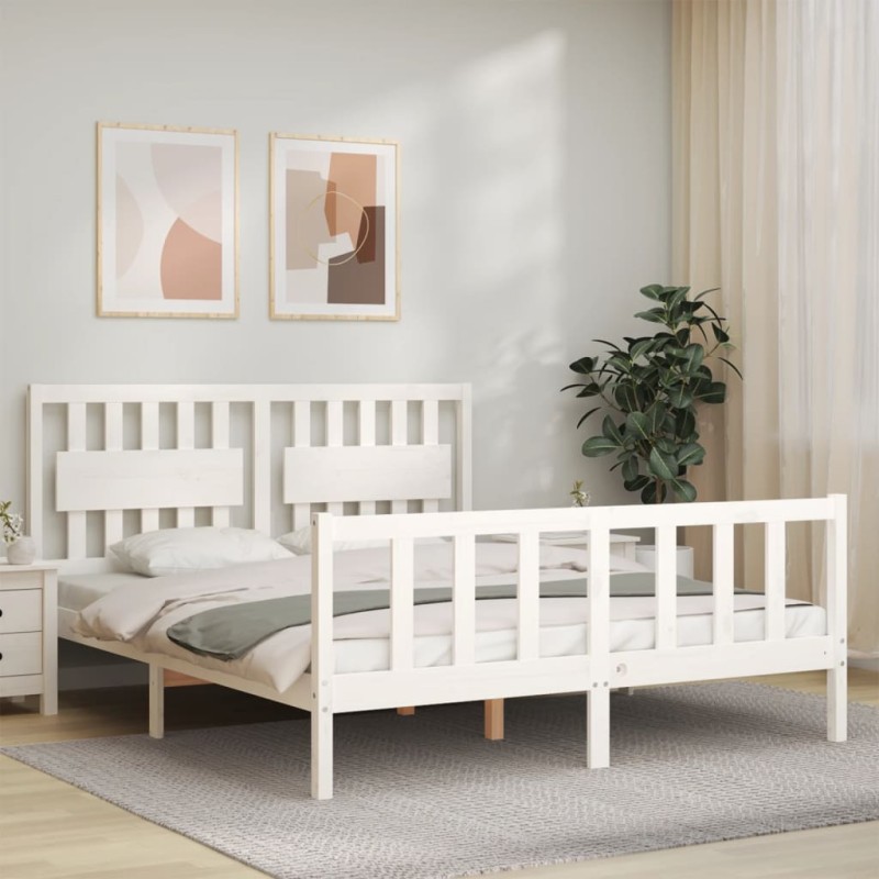 vidaXL Giroletto con Testiera Bianco 160x200 cm Legno Massello vidaXL Giroletto con Testiera Bianco 160x200 cm Legno Massello