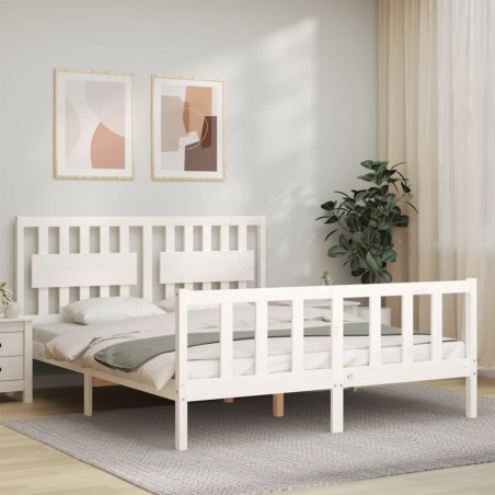 vidaXL Giroletto con Testiera Bianco 160x200 cm Legno Massello