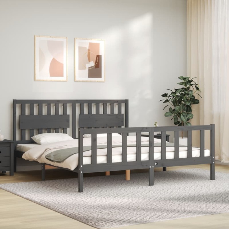 vidaXL Giroletto Testiera Grigio 6FT Super King Size in Legno Massello vidaXL Giroletto Testiera Grigio 6FT Super King Size in Legno Massello