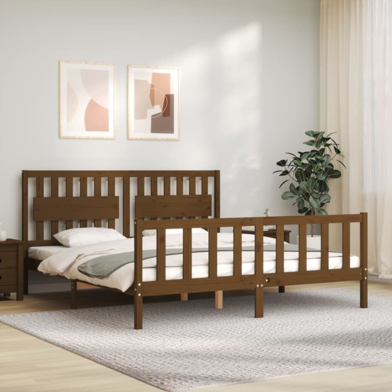 vidaXL Giroletto con Testiera Miele 6FT Super King Size Legno Massello vidaXL Giroletto con Testiera Miele 6FT Super King Size Legno Massello
