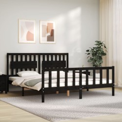 vidaXL Giroletto con Testiera Nero 6FT Super King Size Legno Massello