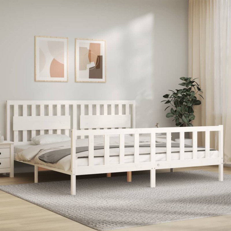 vidaXL Giroletto con Testiera Bianco 200x200 cm in Legno Massello vidaXL Giroletto con Testiera Bianco 200x200 cm in Legno Massello