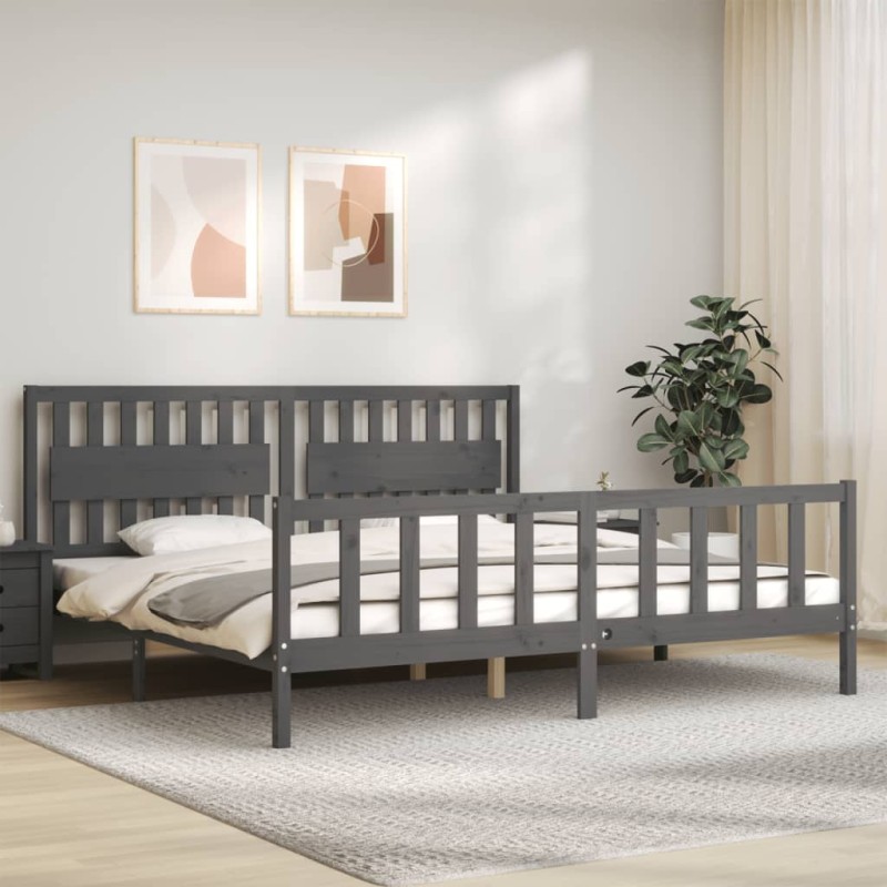vidaXL Giroletto con Testiera Grigio 200x200 cm in Legno Massello vidaXL Giroletto con Testiera Grigio 200x200 cm in Legno Massello