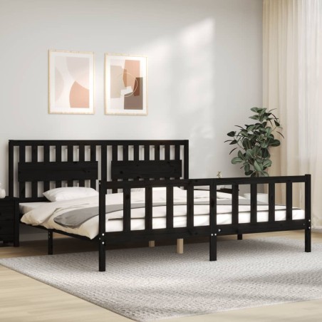 vidaXL Giroletto con Testiera Nero 200x200 cm in Legno Massello