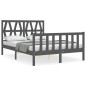 vidaXL Giroletto con Testiera Grigio 4FT Small Double Legno Massello vidaXL Giroletto con Testiera Grigio 4FT Small Double Legno Massello