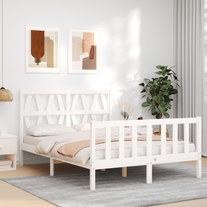 vidaXL Giroletto con Testiera Bianco 140x190 cm in Legno Massello vidaXL Giroletto con Testiera Bianco 140x190 cm in Legno Massello