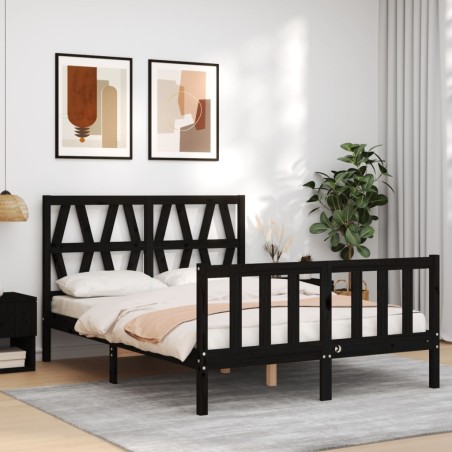 vidaXL Giroletto con Testiera Nero 140x190 cm in Legno Massello