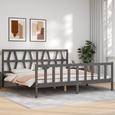 vidaXL Giroletto Testiera Grigio 6FT Super King Size in Legno Massello